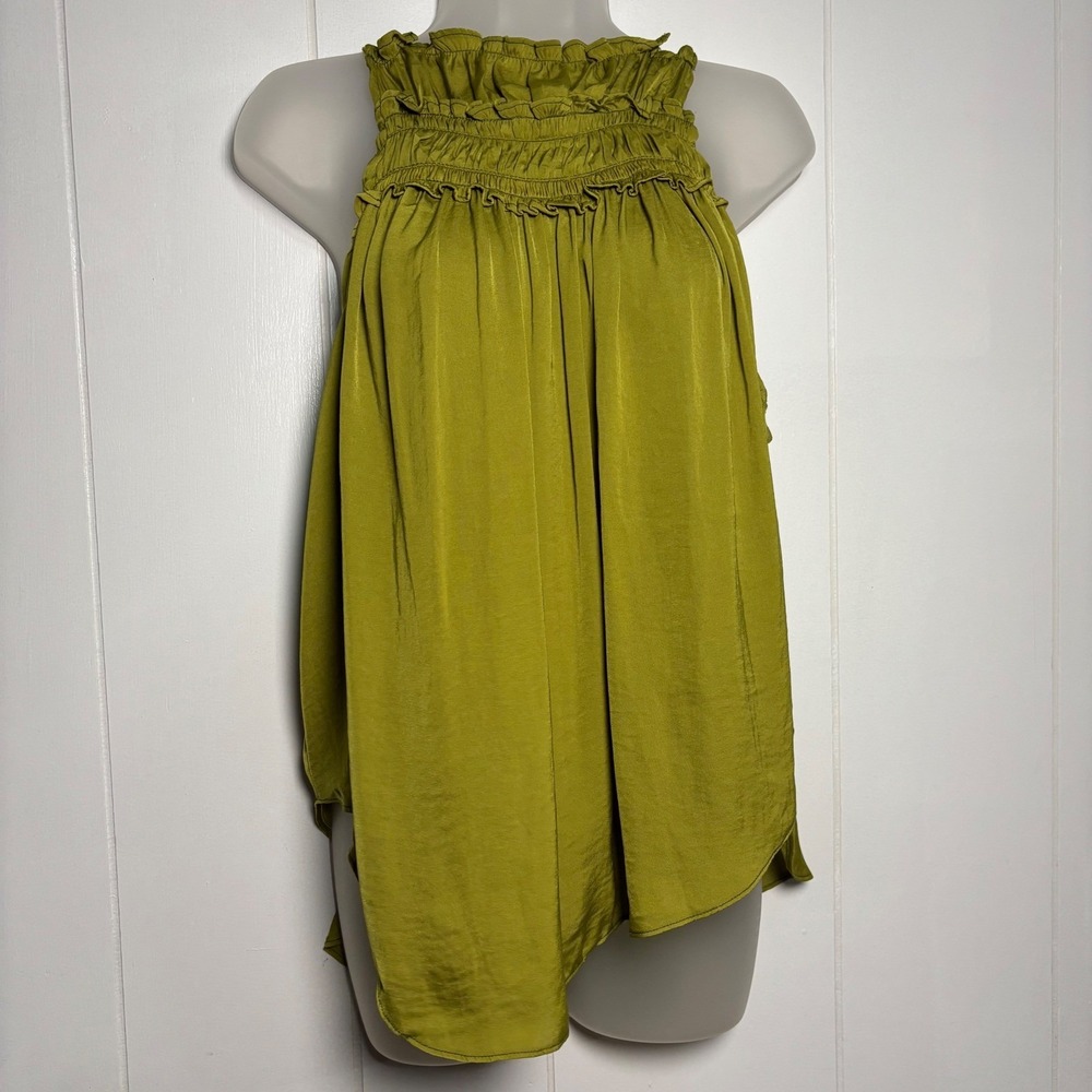 Free People My Oh My Grasses Chartreuse Green Smocked Ruffle Reversible Halter S